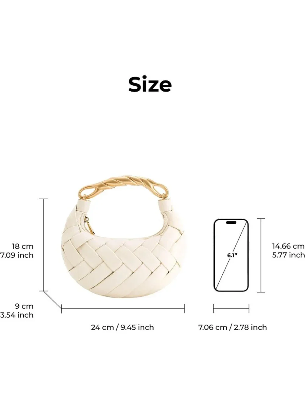 👜Women's White Orla Woven Top Zipper Handle Bag Gold Twist Handle Purse